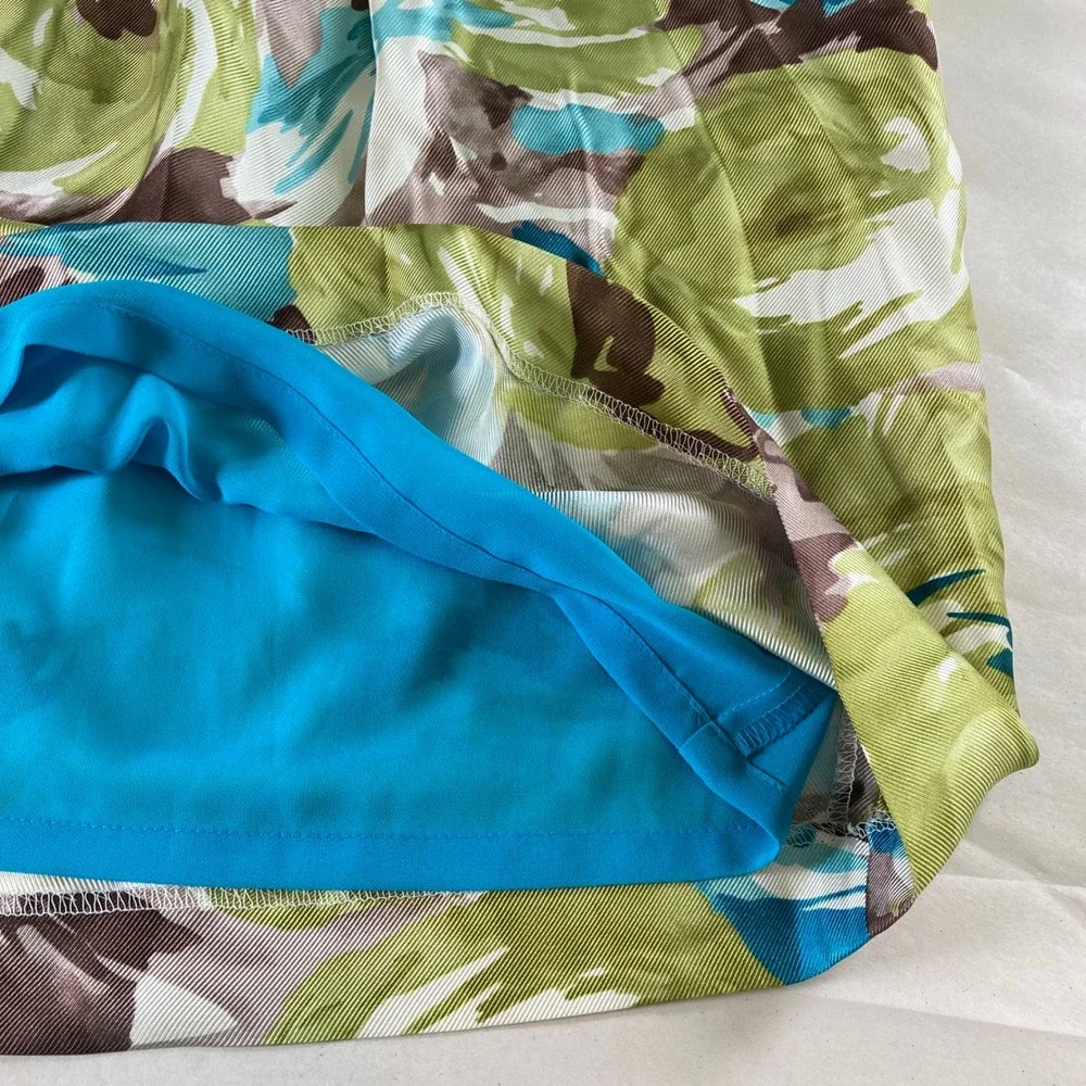 Talbots 100% Silk Floral Midi Skirt Lined Blue Green Abstract Chic Plus Size 22